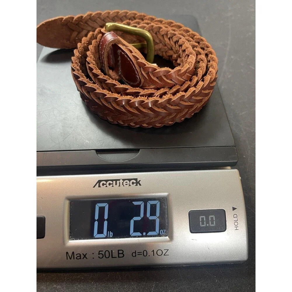 VTG Old Navy Kids Brown Braided Leather Belt Brass Buckle Woven Size L Y2K
